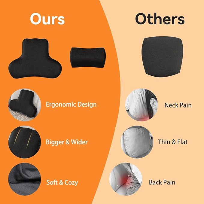 Car Neck & Lumbar Support Pillow Set for Toyota RAV4, Soft Memory Foam Headrest & Back Cushion, Ergonomic Comfortable Seat Support for Daily Driving and Long Trips Car Interior Accessories