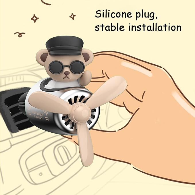 2 Pcs Pilot Car Air Freshener, Cute Duck Car Vent Clip Air Freshener Automotive Air Outlet Fan Diffuser, Automotive Interiors Vent Decoration (Bear+Bodun)