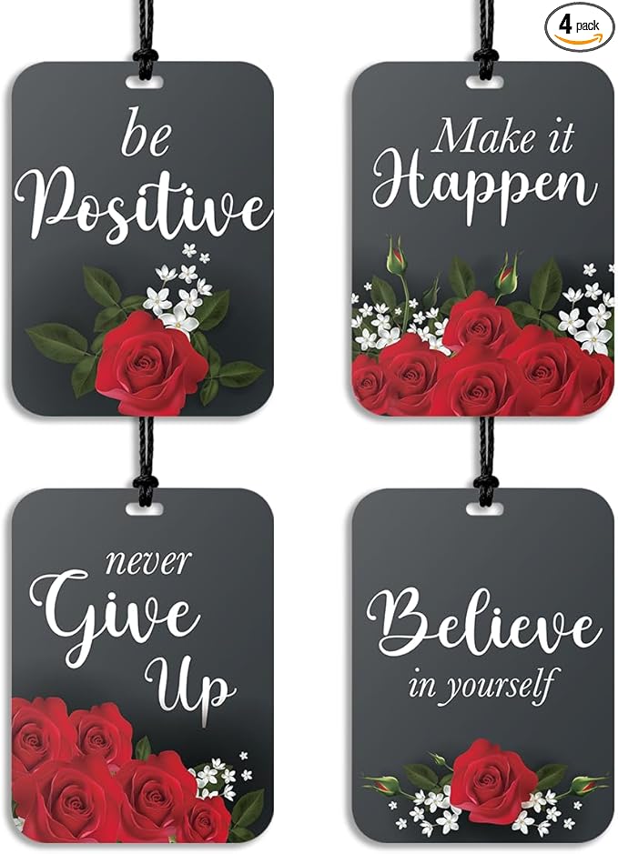 4Pcs Red and Black Rose Inspiration Car Air Freshener Hanging Motivational Car Accessories Gifts for Women Men Cute Air Freshener for Interior Car Mirror Home Wardrobe Decor