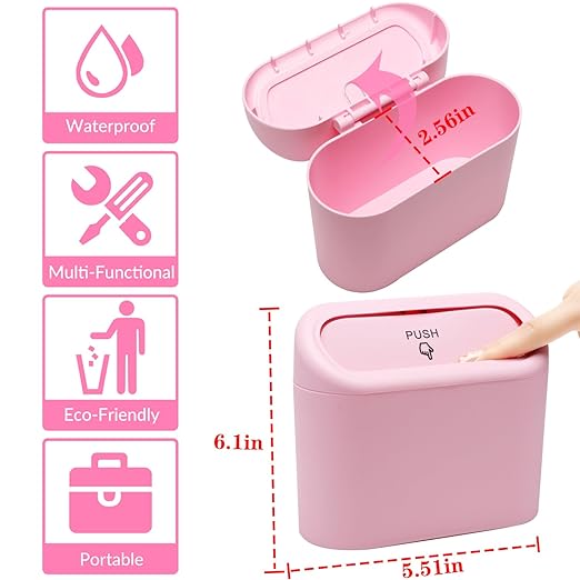 Car Trash Can Bin with Lid - Universal Vehicle Mini Leakproof Garbage Can Bin with 20pcs Trash Bags Can Organizer Storage for Front Back Seat Accessories for Auto Office Bedroom Home(Pink)