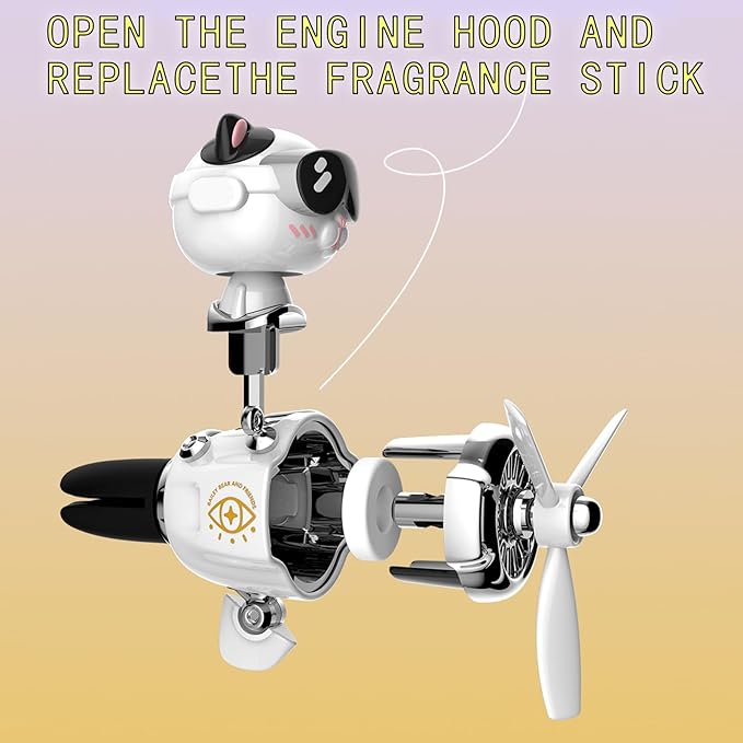 Car Air Freshener, Cute Cat Vent Clip Automotive Air Outlet Fan Diffuser, Car Interiors Vent Decoration (Shake Head Style - Cat, Ocean Scent, White)