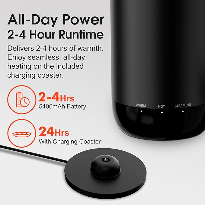 VSITOO S5 heated travel mug,16oz, Auto-Sensing AI Heats Drinks To 120-150°F Hands-Free. Temperature Control for All Cars, Perfect for Home/Office/Travel/Outdoor, Ideal Gift for Coffee Lovers - Black