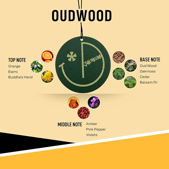 Join The Club 6-Pack Oudwood Car Air Freshener with Natural Essential Oils for Aromatherapy - Exquisite Hanging Scent for Men - Perfect for Cars & Compact Areas - Car Accessories