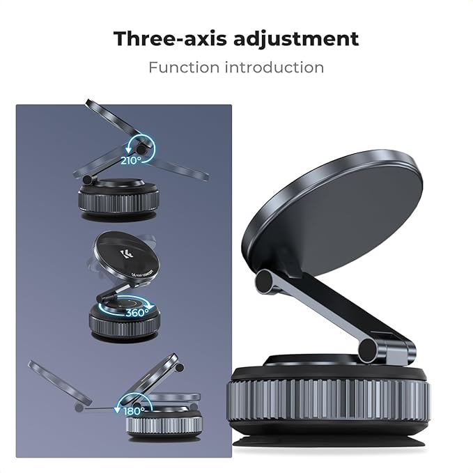K&F CONCEPT 360° Vacuum Magnetic Car Mount, Foldable & Adjustable Magnetic Phone Holders for Your Car/Gym/Mirror/Smooth Surface, Compatible with iPhone 17 Pro Max 16/15/14/13/12 & Android Phone