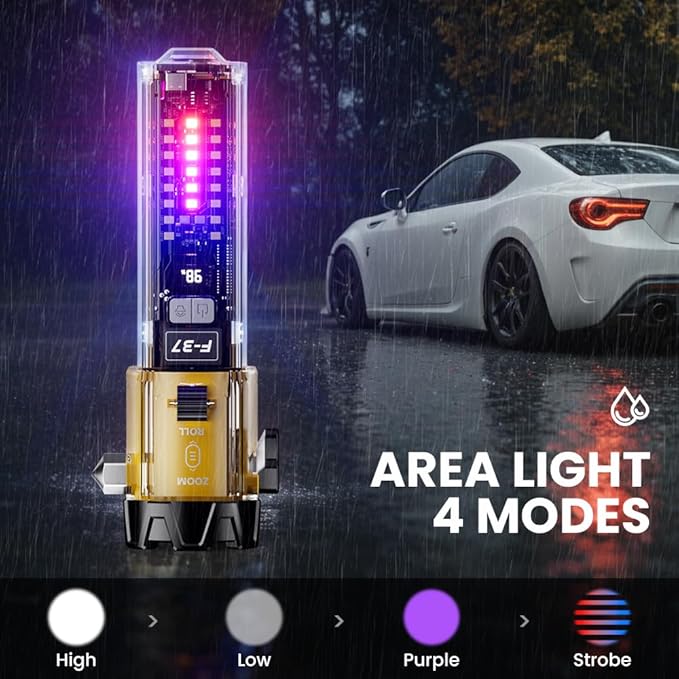 Car Flashlight Emergency Kit, 3000LM Flashlight with Window Breaker & Seatbelt Cutter, Multifunctional Safety Hammer for Vehicle, Rechargeable with SOS Strobe, USB-C Charger, Rescue Tool for Car