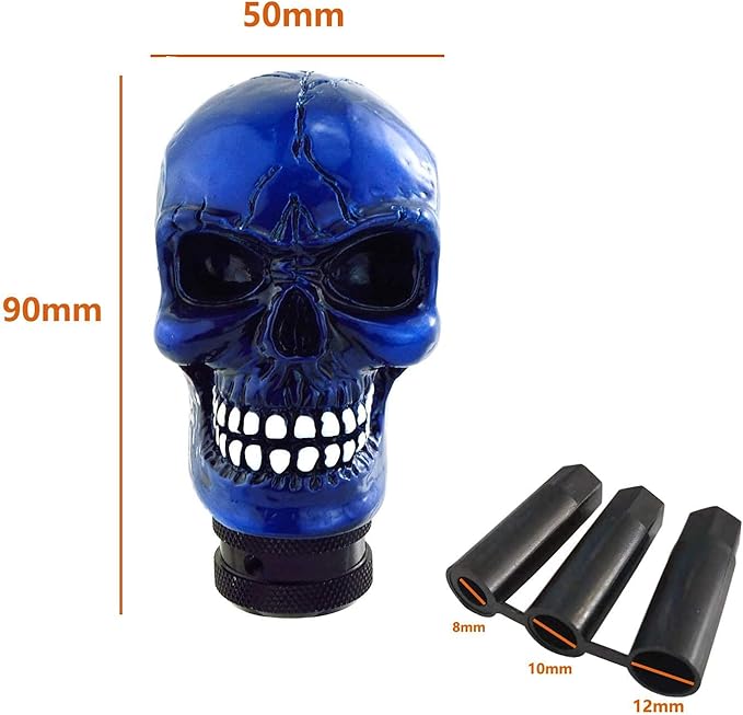 Lunsom Skull Gear Shift Head Resin Shifter Knob Car Transmission Shifting Stick Handle Fit Most Automatic Manual Vehicle (Navy Blue)