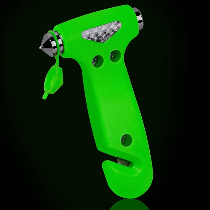 THINKWORK 6-in-1 Car Safety Hammer (Glow-in-Dark), Emergency Escape Tool with Window Breaker and Seat Belt Cutter for First Responders and Roadside Safety Kits, Life-Saving Hammer Gift for Family