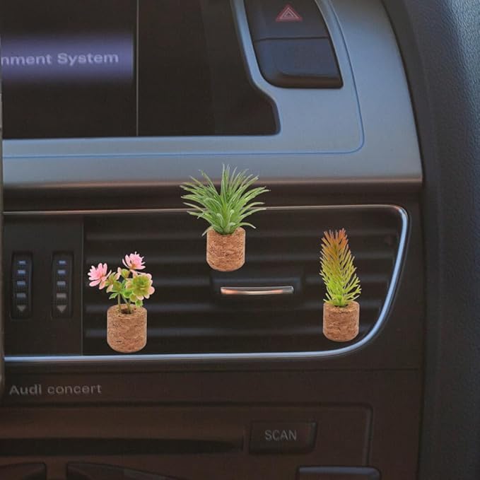 ZOSTLAND Artifical Plant Car Air Vent Clip Decoration,Car Vent Clip Magnet refrigerator stick,Auto Interior Personalized Car Decorations Home Decor Gift (4pcs Plant)