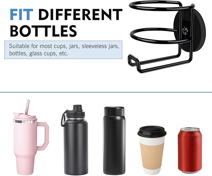 Universal Metal Cup Holder, Fashion Minimalist Ring Cup Holder, Magnetic Installation No Drilling Required, for Most Cars, Boats, RVs,Trucks,Tractor (Black)