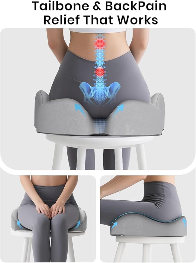 Benazcap Seat Cushion - Memory Foam Car Seat Pad - Sciatica & Lower Back Pain Relief - Car Seat Cushions for Driving - Road Trip Essentials for Drivers, Grey