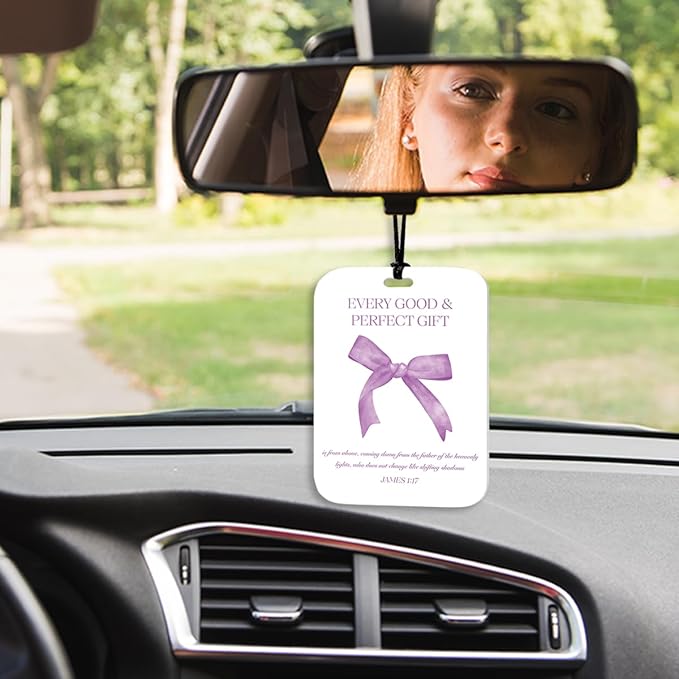 4Pcs Purple Bow Christian Car Air Freshener Hanging Girly Car Accessories Gifts for Women Teen Girl Cute Air Freshener for Interior Car Mirror Home Wardrobe Decor