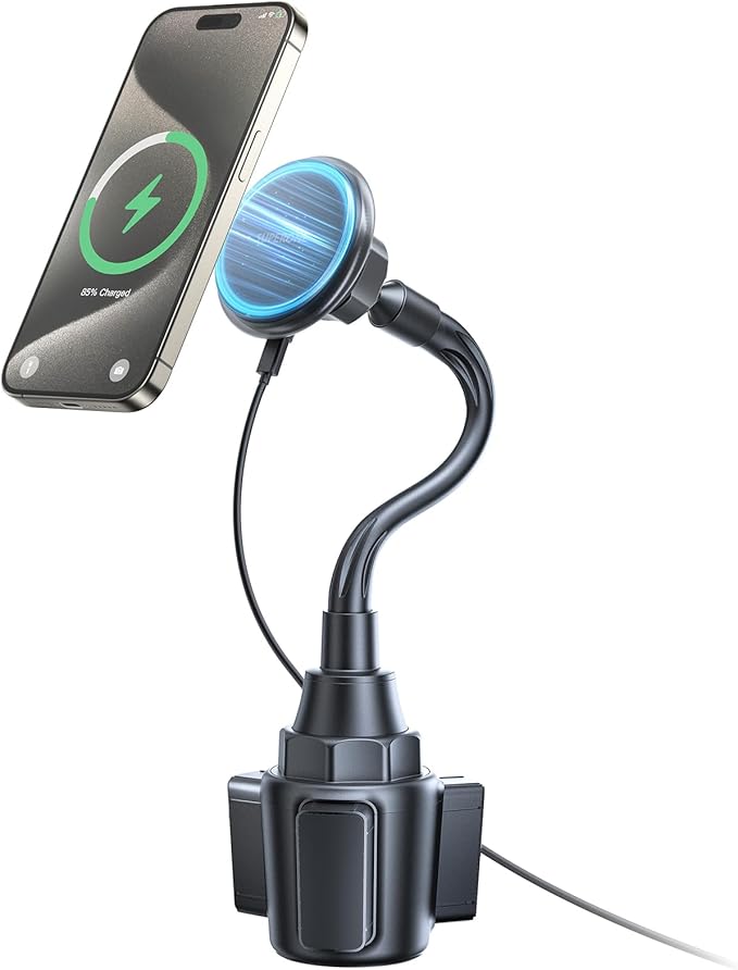 SUPERONE 2026 Upgraded for MagSafe Cup Holder Charger, MagSafe Car Mount Charger 15W Fast Charging with Adjustable Gooseneck for iPhone 17 16 15 14 13 12 Pro Max Plus Mini MagSafe Case