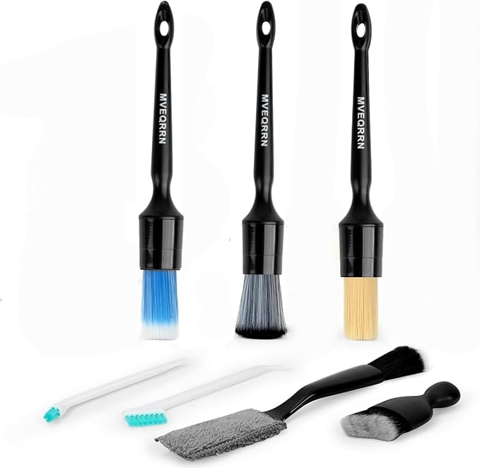 7PCS Car Detailing Brush Set,Boars Bristle Car Cleaning Detail Brush kit,Ultra Soft No Scratch Car Dust Brush,Car Interior Detailing Brushes Kit,Detail Brush Car Detailing for Interior Exterior(black)