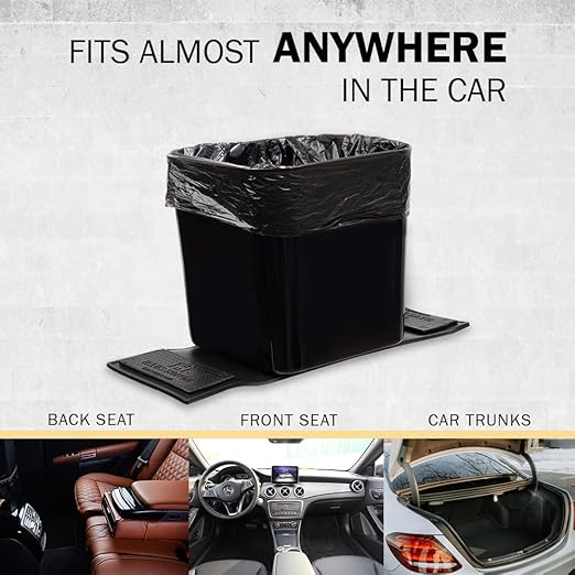 Car Trash Can – Leakproof 1.4 Gallon Compact Garbage Bin with Stability Flap & Anti-Slip Base | Portable Trash Holder for Cars, Trucks, SUVs, Minivans – Includes Trash Bags (Black, Large)