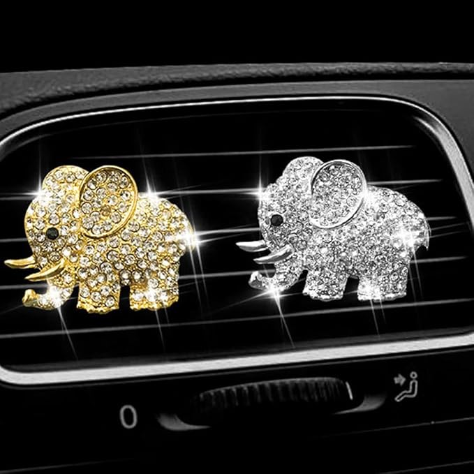 ZOSTLAND Rhinestone Car Decorative Clip,Car Air Fresheners,Metal Vent Clip,Bling Auto Air Vent,Personalized Automotive Interior Decoration Accessories,Auto Decor Gift for Women,Men(2pcs Elephant)