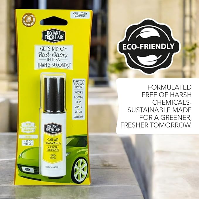 2-Pack: Dual-Action CAR AIR Freshener Citrus - Instantly Eliminates Odors from Smoke, Food, Pets, Must and more in 2 Seconds, For Commuters, Pet Owners, Rideshare Drivers, 1.35 Oz. - INSTANT FRESH AIR