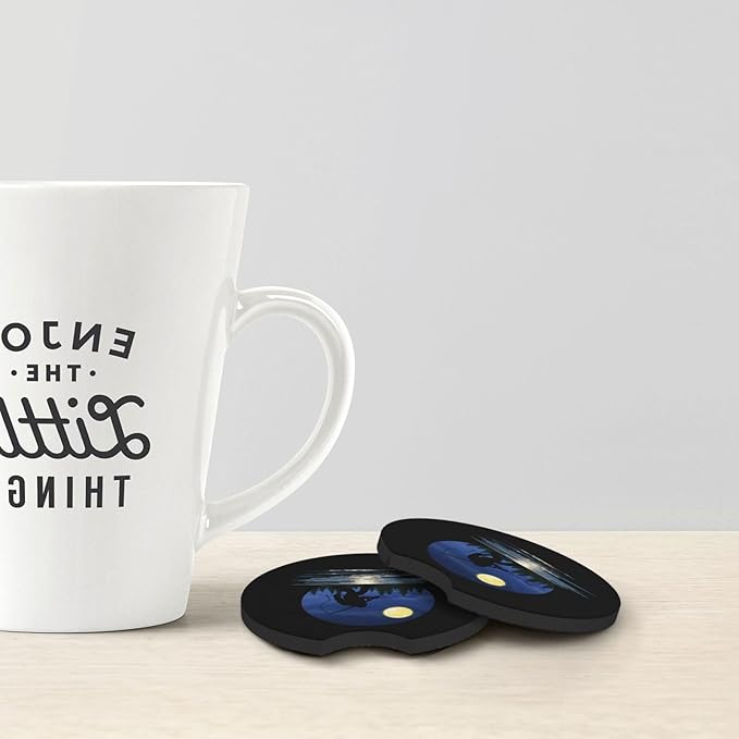 Bigfoot Fishing Car Coasters for Cup Holders Pack of 2 Neoprene Cup Mat Pad Vehicle Interior Accessories for Men Women