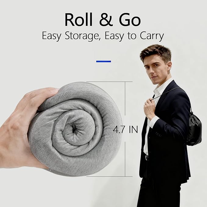 Travel Neck Pillows, Memory Foam Neck Travel Pillow for Airplanes,360° Ergonomic Design, Compact & Portable Support for Airplane, Car Rides, Office - Gray