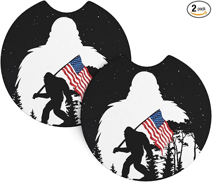America Flag Bigfoot Car Coasters for Cup Holders Pack of 2 Neoprene Cup Mat Pad Vehicle Interior Accessories for Men Women