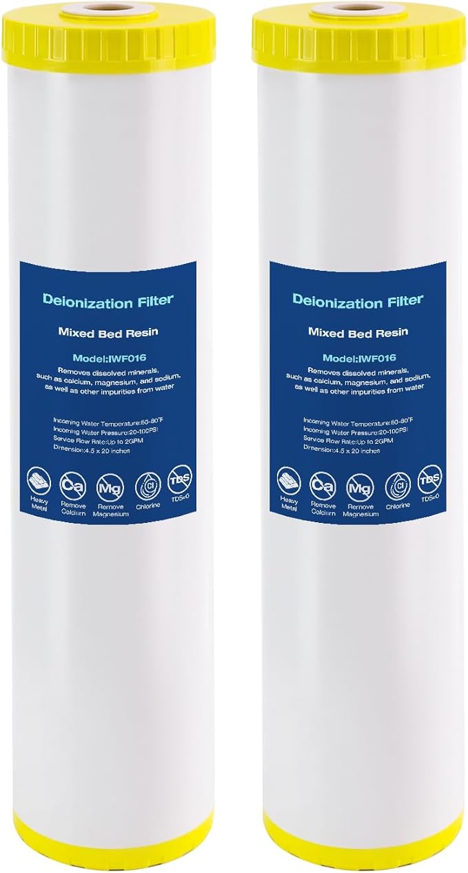 H&G lifestyles 4.5 x 20 Deionization Filter,Water Deionizer for Car Washing, Spotless System DI Water Mixed Bed Resin Refill Replacement 0 TDS Deionized Water Filter 500 Gallons