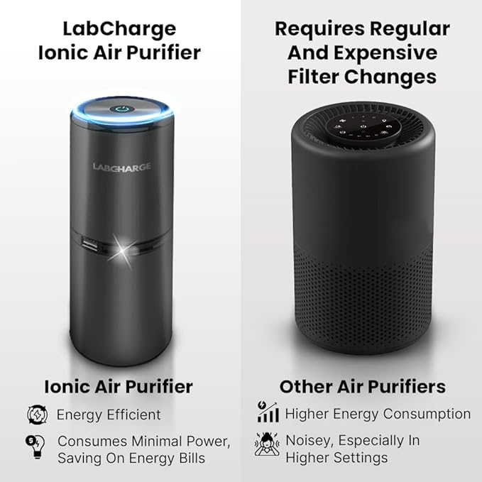 LabCharge Compact Air Purifier - Covers 250 Sq Ft - Ideal for Bedroom or Dorm Room - Silent HEPA Filter Captures Dust and Pollutants - Portable, Mini Air Purifier for Small Spaces