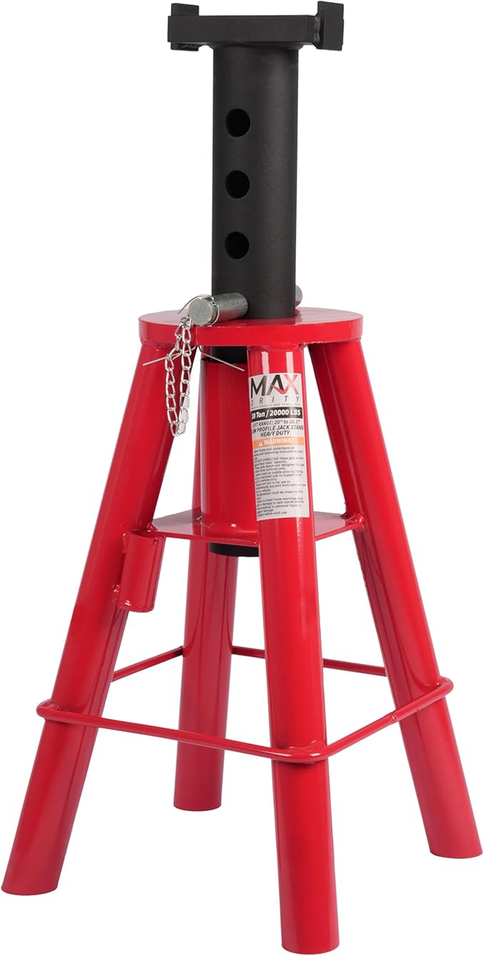 10 Ton (20,000 lbs) Capacity Heavy-Duty Medium Profile Pin Type Adjustable Jack Stand for Trucks & Equipment (1 PC, 10 TON Medium)