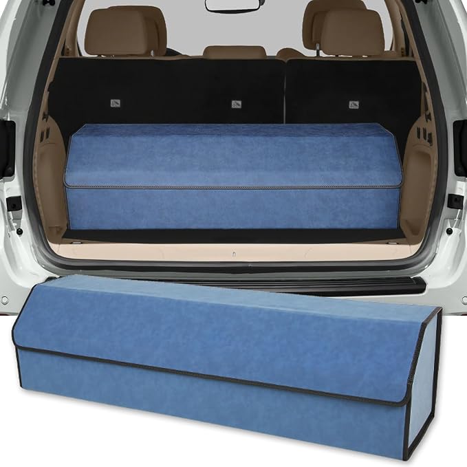 Trunk Organizer for Jeep Grand Cherokee 2021-2025 - Blue Alcantara Leather Storage Box, Tailored Precision, Maximize Your Storage, Large Foldable Trunk Organizer Boxs with 3 Compartment