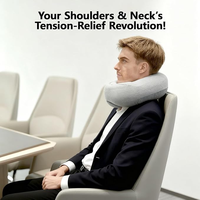 Travel Neck Pillows, Memory Foam Neck Travel Pillow for Airplanes,360° Ergonomic Design, Compact & Portable Support for Airplane, Car Rides, Office - Gray