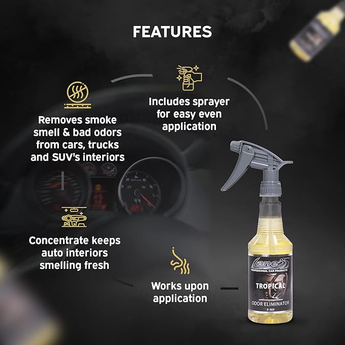 Lane's Premium Car Air Fresheners - Tropical Odor Eliminator Scent - 16oz Eliminate Bad Odors of Pet & Food From Car Interior Leather, Carpet, Upholstery Great For Cars, Trucks, SUVs, RVs & More