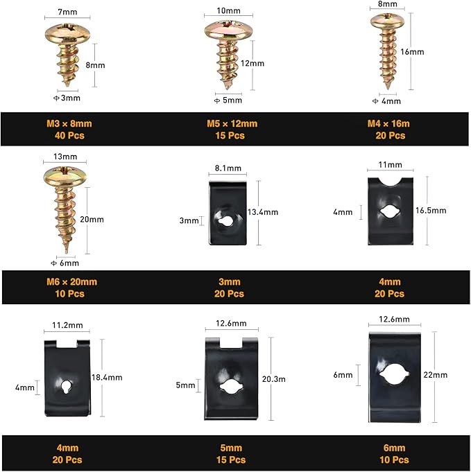 GOOACC 170Pcs Car U-Clip and Screw Assortment Kit 9 Different Sizes Automotive U Nut and Screw Clip Replacement Parts for Dash Door Panel Interior