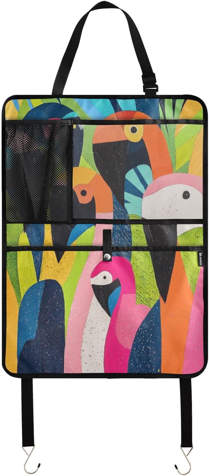Pop Art Parrot Flamingo 1 Pack Backseat Car Organizer with Storage Pockets Seat Back Organizers for Kids Kick Mats Backseat Protector Automotive