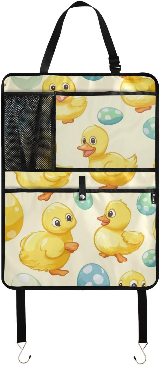 Light Yellow Duck Easter Egg 2 Pack Backseat Car Organizer with Storage Pockets Seat Back Organizers for Kids Kick Mats Backseat Protector Automotive
