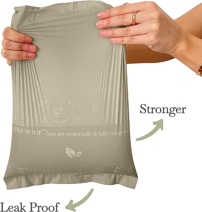 NINA WOOF Dog Poop Bags Rolls - 90 Compostable & Biodegradable for Puppy Walks, Travel, Thick Refill Housebreaking dog poo bags Premium Cornstarch Pet Poo Bags Dogs