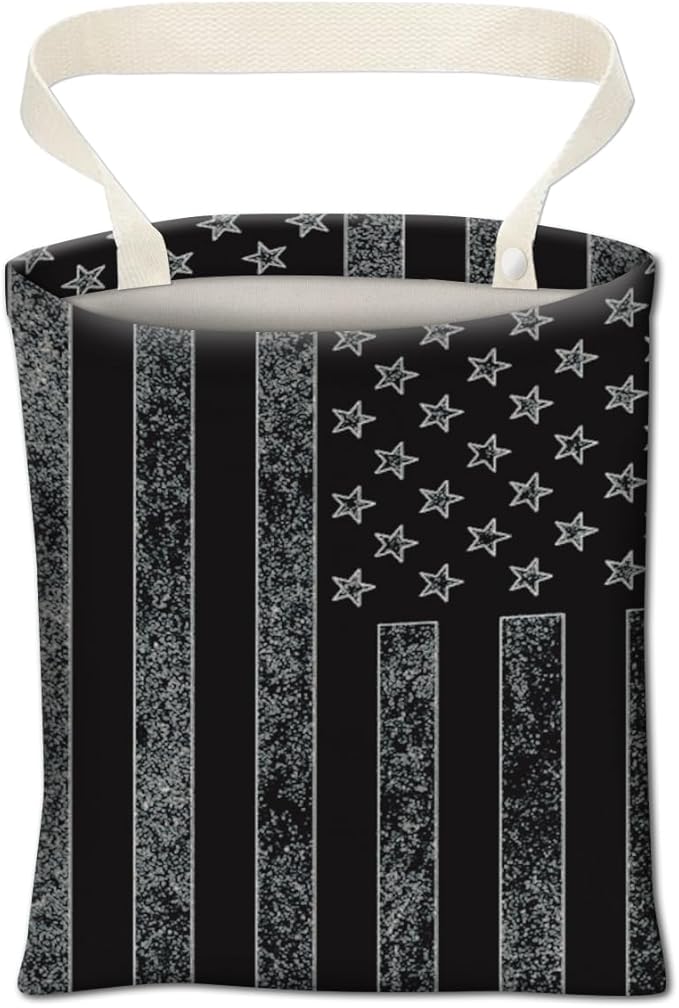 Car Trash Can, Cute Car Trash Bag, Hanging Car Organizer and Storage Bag, Trash Bin for Car Accessories, Vehicle, Travelling, Camping Dark American Flag