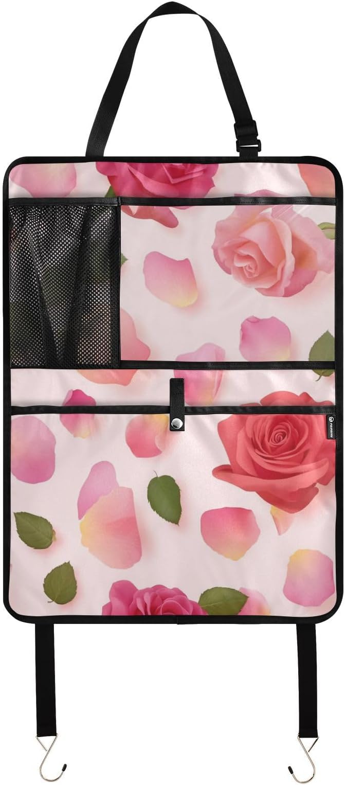 Pink Yellow Rose 1 Pack Backseat Car Organizer with Storage Pockets Seat Back Organizers for Kids Kick Mats Backseat Protector Automotive