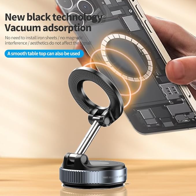 Vacuum Suction Cup Phone Mount - 360° Adjustable, Magsafe Compatible Magnetic Phone Holder | Universal, Pocket Size, Portable Foldable Cell Phone Holders for Car, Dashboard, Windshield