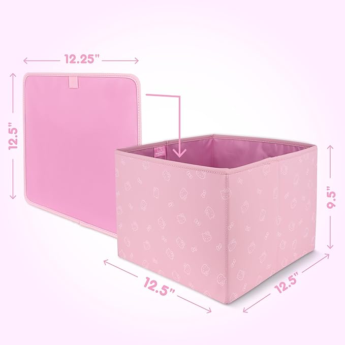 Sanrio Hello Kitty Car Trunk Organizer and Storage Bin - Collapsible Simple Compartment Convenient Heavy Duty, Fold Up for Easy Storage Box, Automotive Seat Cargo Groceries Tools - 12.5L x 12.5W x 9H