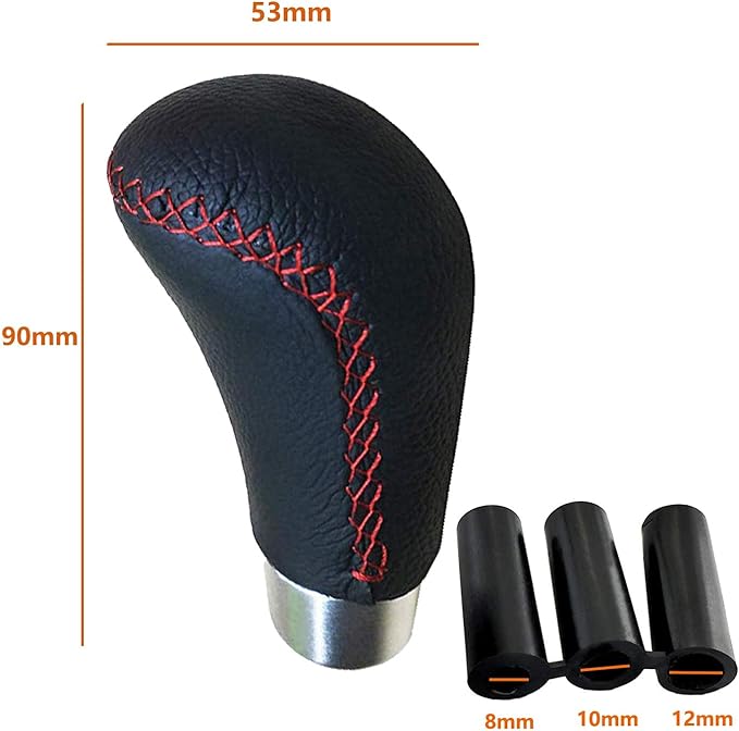 Lunsom Leather Shift Knob, Car Gear Shifter Stick Auto R Style Shift Stick Handle Head Gear Shift Lever Knob for Most Manual Transmission Vehicle (Red Suture)