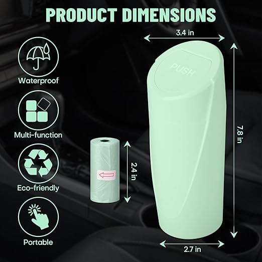 Car Trash Can Bin with Lid - Car Garbage Can Cup Holder - Green Mini Leakproof Vehicle Trash Garbage Can Bin with 20pcs Trash Bags-Car Organizers and Storage for Front Back Seat Accessories