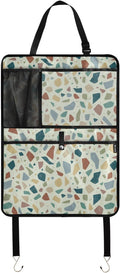 Terrazzo Green02 1 Pack Backseat Car Organizer with Storage Pockets Seat Back Organizers for Kids Kick Mats Backseat Protector Automotive