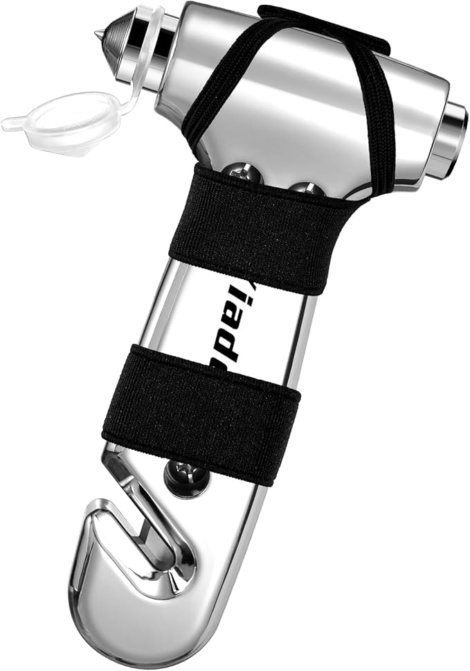 Glass Breaker, 3-in-1 Emergency Escape Tool with seat Belt Cutter and Glass Breaker, Safety Emergency Car Escape Tool for Car, Electroplating Silver