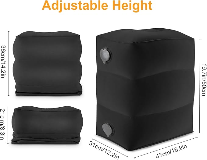 Maliton Inflatable Travel Foot Rest Pillow, Toddler Airplane Bed, Car Seat Foot Rest for Kids, Adjustable Height Leg Rest Pillow for Airplane, Home, Office(Black, 1 Pack)