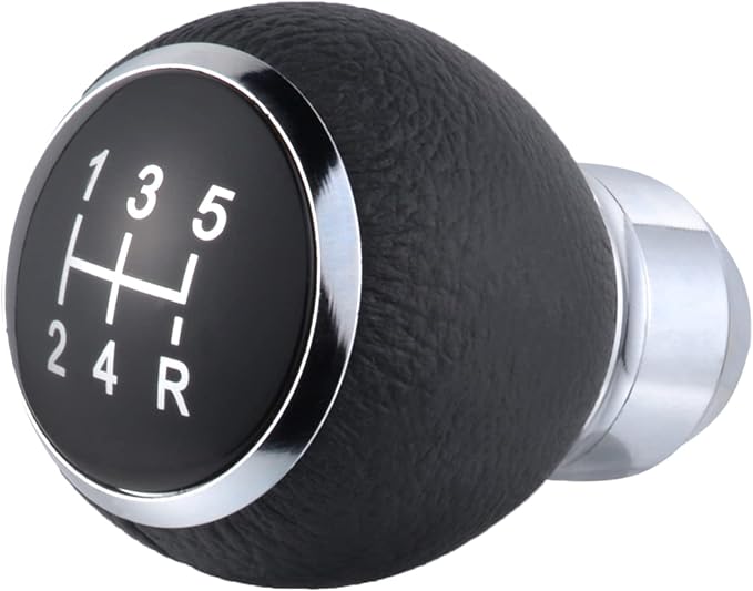 Lunsom Leather Stick Gear Knob 5 Speed Shifter Knobs Alloy Car Shifting Lever Head Fit Manual Automatic Transmission Vehicle (Black)