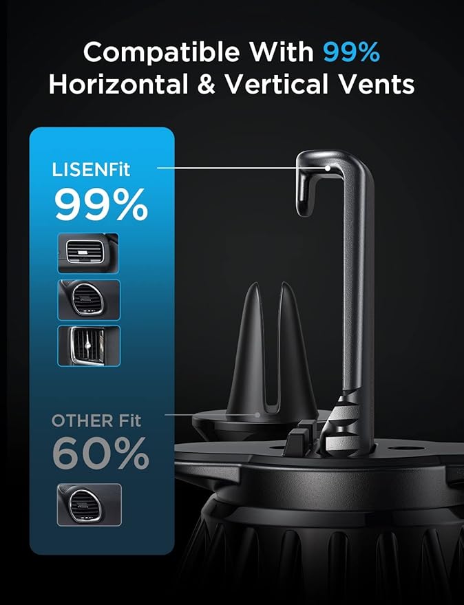 LISEN 2 Pack Magnetic Phone Holder for Your Car - 6 Military Magnets Vent Cell Phone Mount (Silver)