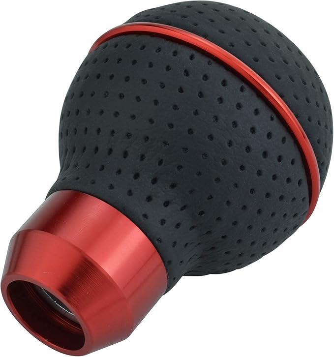 Lunsom 5 Speed Round Shift Knobs, Leather Car Gear Shifter Knob Handle Lever Head Ball Shifting Lever Head Fit for Most Manual Transmission (Black&Red)