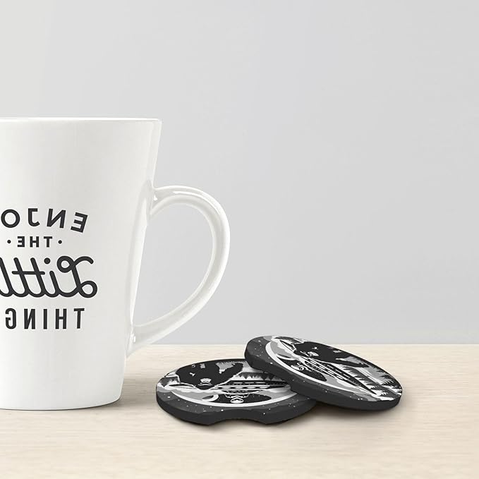 UFO Alien and Bigfoot Car Coasters for Cup Holders Pack of 2 Neoprene Cup Mat Pad Vehicle Interior Accessories for Men Women