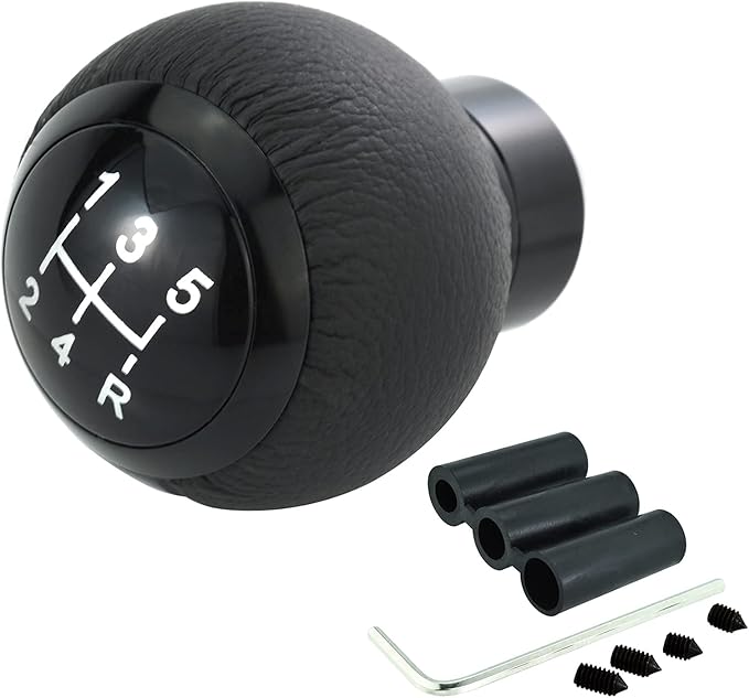 Lunsom Car Shifter Knob 5 Speed Gear Stick Head, Leather Ball Gear Shifting Knob Short Shift Lever Handle Head Fit Most Manual Transmission (Black)