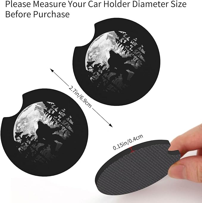 Bigfoot Full Moon Trees Sasquatch Car Coasters for Cup Holders Pack of 2 Neoprene Cup Mat Pad Vehicle Interior Accessories for Men Women