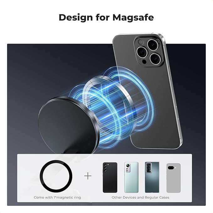 K&F CONCEPT 360° Vacuum Magnetic Car Mount, Foldable & Adjustable Magnetic Phone Holders for Your Car/Gym/Mirror/Smooth Surface, Compatible with iPhone 17 Pro Max 16/15/14/13/12 & Android Phone