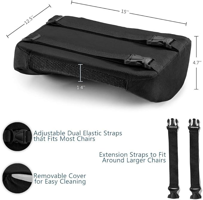 ComfiLife Lumbar Support Back Pillow Office Chair and Car Seat Cushion - Memory Foam with Adjustable Strap and Breathable 3D Mesh (Black)